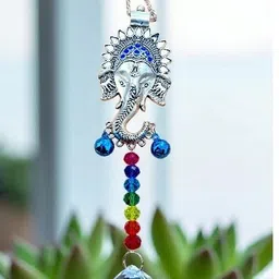 ishana GANESHA FACE EVIL HANGING, WALL HANGING FOR HOME,OFFICE,GIFTS (Metal, Silver) Silver Plated Windchime-picture-15