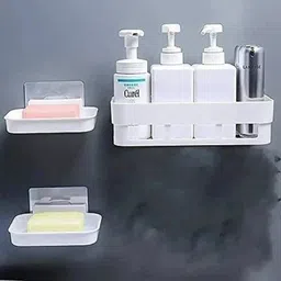hogue 3 Pcs Bathroom Rack & 3 Pcs Plastic Soap Case Holder Set for Home image 3