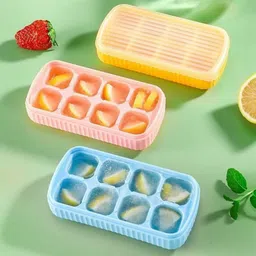 flynhigh SILICONE LINE ICE CUBE TRAY PACK OF 3 WITH LID 100% BPA Free K28 Multicolor Silicone Ice Cube Tray-picture-11
