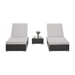 casacraft from pepperfry Felcita Wicker Poolside Lounger with Table in Dark Brown Colour (Set of 2) image 3
