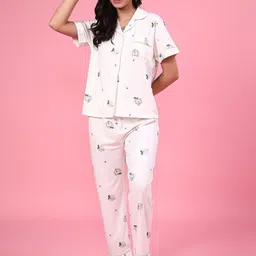 V-Mart Geometric Printed Shirt Collar Pure Cotton Shirt With Pyjamas-picture-36
