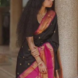 CaniBani Ethnic Motifs Zari Silk Blend Banarasi Saree-picture-29