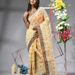 TANTLOOM Ethnic Motifs Woven Design Pure Cotton Saree-image-51