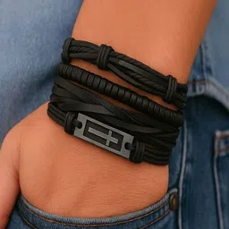 UNIVERSITY TRENDZ Men Set Of 4 Leather Wraparound Bracelet image 3