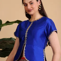 Frolic Rolic Lace Detail Round Neck Short Sleeves Saree Blouse image 3