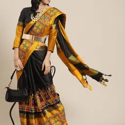 KALINI Floral Embroidered Mirror Work Saree image 1