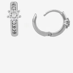 Kushal's Fashion Jewellery Rhodium-Plated Spherical Zircon Studded Hoop Earrings image 3
