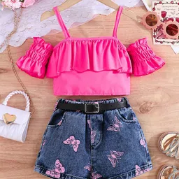 INCLUD Girls Shoulder Straps Top With Shorts-picture-58