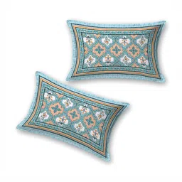 MAFATLAL Blue & White Geometric 144 TC King Bedsheet with 2 Pillow Covers 2.2 m x 2.6 m image 5