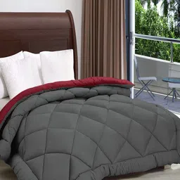 Comfowell Grey & Maroon Checked Heavy Winter 210 GSM Double Bed Comforter image 2
