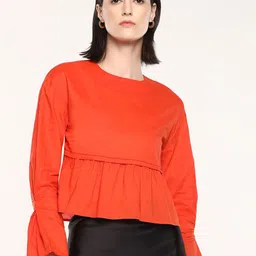 RAREISM Solid Round Neck Cotton Top image 1