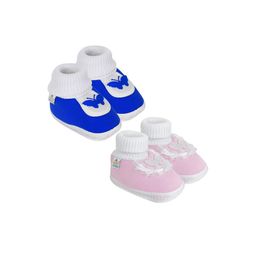 NESKA MODA Girls Pack Of 2 Blue And Pink Butterfly Frill Cotton Booties-image-102
