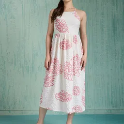 4WRD by Dressberry Women Floral Print Halter Neck Backless Fit and Flare Midi Dress-image-56