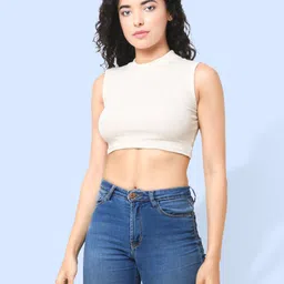 CareDone Women Cotton Choker Neck Sleeveless Crop Top-picture-36