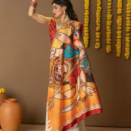 RACHNA Durga Maa Prints Dola Silk Ready To Wear Saree image 4