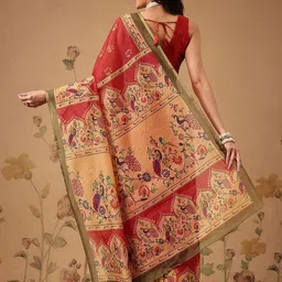 Silk Land Ethnic Motifs Printed Woven Design Zari Saree with Contrast Pallu image 5