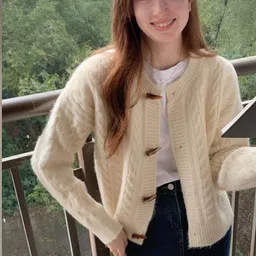 StyleCast Women Round Neck Cable Knit Cardigan-image-7