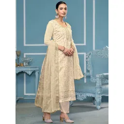 MANVAA Floral Embroidered Beads & Stones Organza Unstitched Dress Material image 3