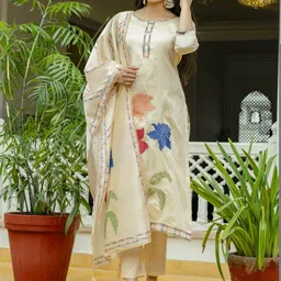 BAPS Women Floral Embroidered Regular Thread Work Kurta with Trousers & With Dupatta-picture-35