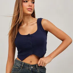STREET 9 Women Ribbed Cotton Crop Fitted Top-picture-16