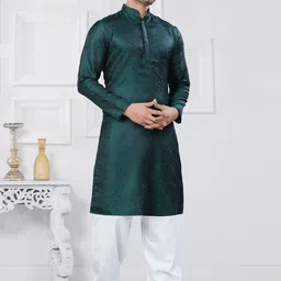 OUTLUK Floral Woven Design Mandarin Collar Silk Straight Kurta image 3