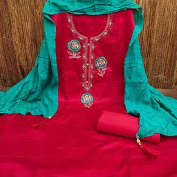 Panzora Floral Embroidered Sequinned Cotton Unstitched Dress Material image 3