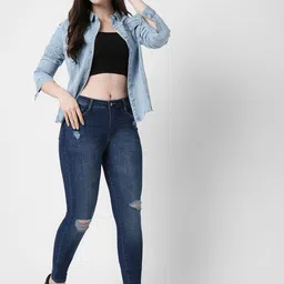 Kraus Jeans Women Skinny Fit High-Rise Mildly Distressed Light Fade Jeans image 3