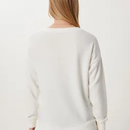 Happiness istanbul Women V-Neck Solid Pullover image 4