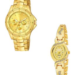CSAMON Unisex Pack of 2 Patterned Dial & Straps Analogue Watch Rosra Full gold New AKS-picture-0