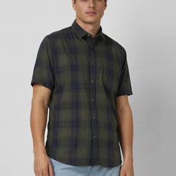 VAN HEUSEN DENIM LABS Men Spread Collar Checked Cotton Casual Shirt-picture-22