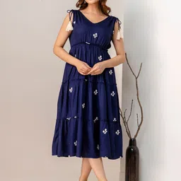 ANEEMA Women Floral Embroidered Tiered A-Line Midi Dress-picture-29
