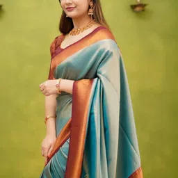 canibani Women Embllished Jacquard Silk Banarasi Saree image 4