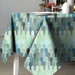 CASABLEU Premium Nicobar Blue 2 Pieces Geometric Printed Rectangle 6-Seater Table Covers image 2