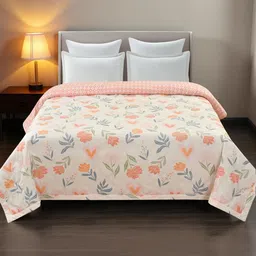 Aura Ulta sonic Orange & Blue Floral AC Room 380 GSM Cotton Double Comforter-picture-29