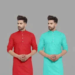VS MALL Men Sea Green Kurtas-picture-47