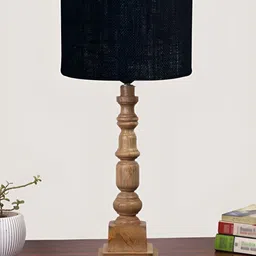 Aura Black Wood Traditional Cylindrical Shaped Table Lamp image 2