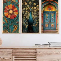 Kotart Brown & Blue 3 Pieces Wooden Wall Paintings-picture-10