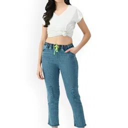 NEUNK Women Comfort Regular Fit Mid-Rise Mildly Distressed Light Fade Stretchable Jeans image 2