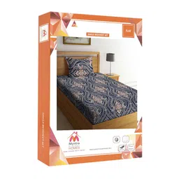 Myntra Elegant Homes Navy Blue & Brown Printed 300 TC Single Bedsheet Set 2.25 m x 1.5 m image 3