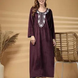 KLOTTHE Women Embroidered Round Neck Plus Size Midi Nightdress-picture-32