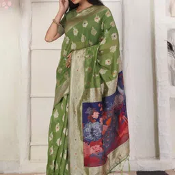 HERE&NOW Ethnic Motifs Zari Linen Blend Handloom Saree image 2