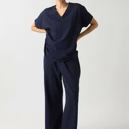 FEMMELLA Self Design V-Neck Drop Shoulder Sleeves T-shirt image 2