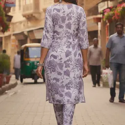 AADVIKA Women Floral Printed Regular Thread Work Kurta with Trousers image 3