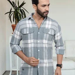 D Finish Men Green Checked Cotton Oversized Casual Shirt-picture-11