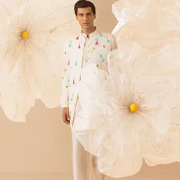 Eleven Brothers Men Ethnic Motifs Regular Mirror Work Chanderi Silk Kurta with Pyjamas image 4