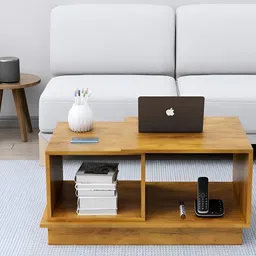 HEXA RED Brown Textured Wooden Rectangle Coffee Table image 3