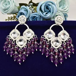 MEIRA JEWELLERY Silver-Plated Artificial Stones Studded Contemporary Drop Earrings-picture-41