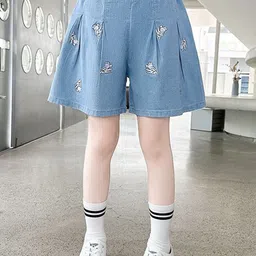 YK Girls Graphic Printed Loose Fit Mid-Rise Denim Shorts-image-31