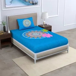 MILAAV Blue Ethnic Motifs 144 TC Single Bedsheet with 1 Pillow Covers-picture-12