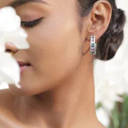 Rubans Rhodium-Plated Cubic Zirconia Studded Semi Circular Shaped Half Hoop Earrings image 2